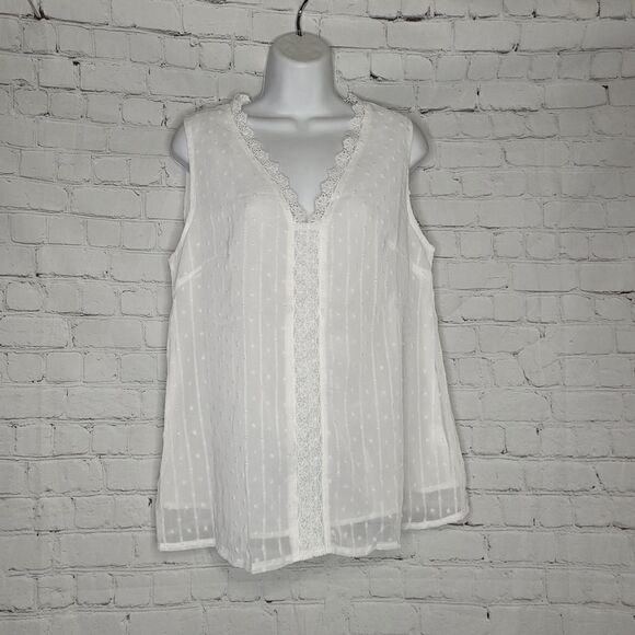 Women's Sheer V Neck Embroidered Top Medium - Picture 1 of 5